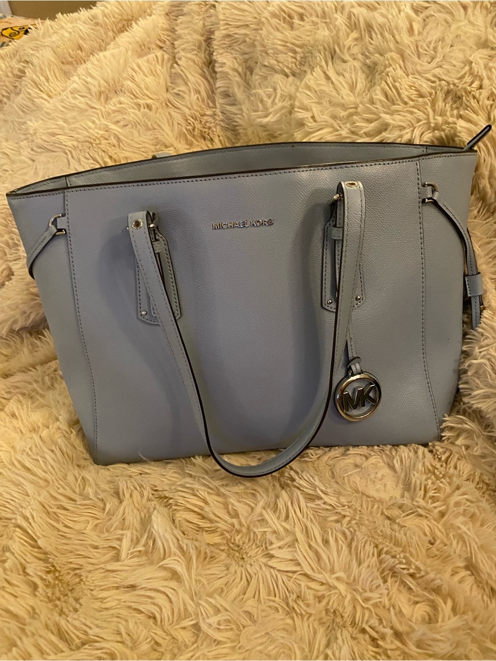 EUC!  Michael Kors Pale Blue Leather Tote with MK Charm